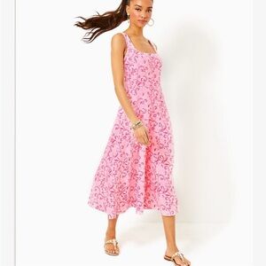 Lilly Pulitzer Linen Calina Midi Dress Size 6 Pink NWT